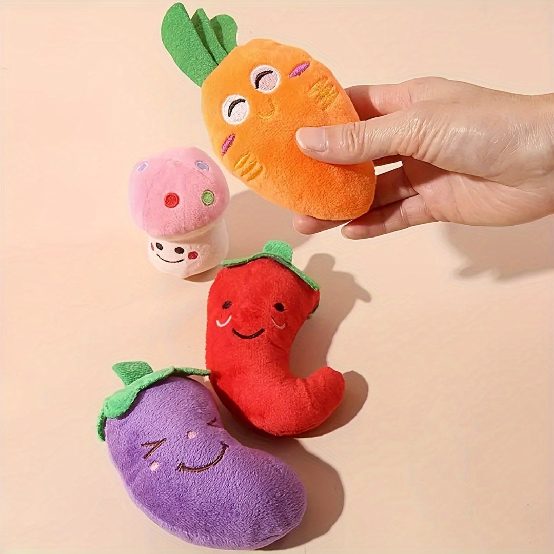 4-Pack Plush Squeaky Pet Toy Set for Small Dogs and Cats - Fruit, Vegetable, Candy, Star, Donut, Strawberry Designs - Interactive Play & Sleep Companion Dog Toy, Soft Plush Material