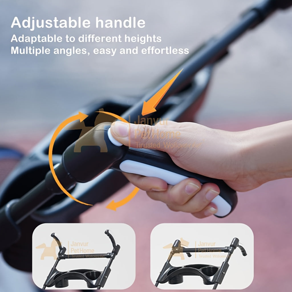 Foldable 4-Wheel Pet Stroller for Small to Medium Dogs (Up to 17KG/38LBS), Portable Dog Travel Carriage with Breathable Mesh Windows, Metal Frame And Durable Oxford Fabric, Pocket Design/Cup Holder- Ideal for Outdoor Adventures, Shopping, Walking