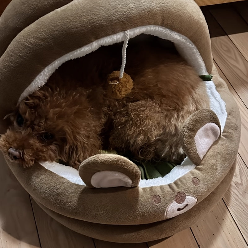 1pc New Plush Cute Cartoon Pet Supplies Cat Nest Dog Mat Home Four Seasons Semi-Enclosed Pet Bed
