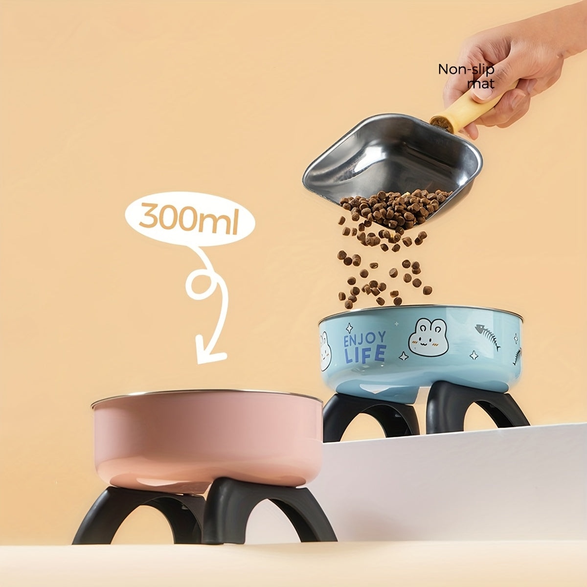 Elevated Stainless Steel Pet Bowl with Cute Pattern - Non-Slip, Spill-Proof Design for Small Dogs & Cats