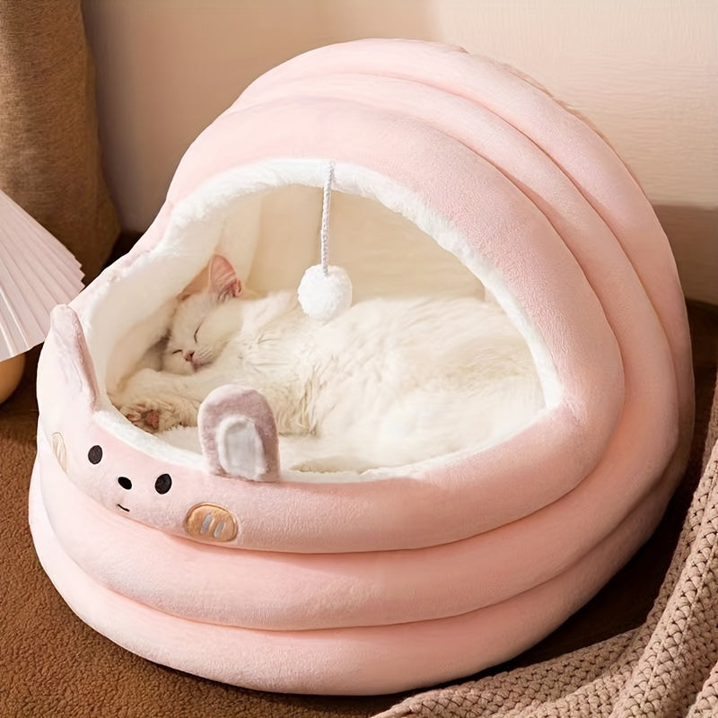 1pc New Plush Cute Cartoon Pet Supplies Cat Nest Dog Mat Home Four Seasons Semi-Enclosed Pet Bed