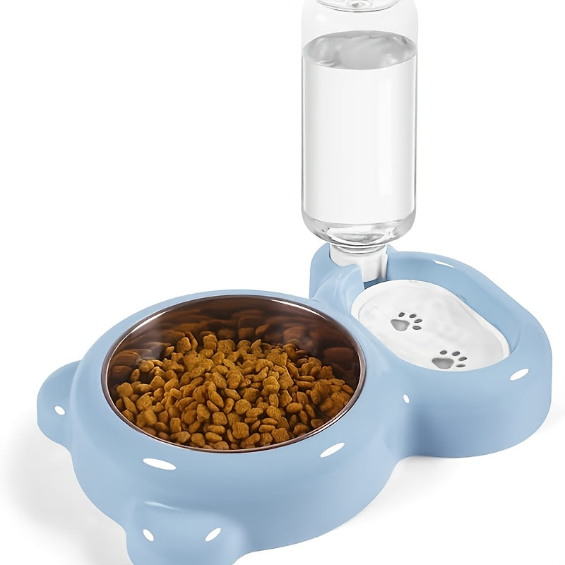 This Double Bowl Set & Automatic Water Dispenser Bottle for Keeping Your Pet Hydrated & Fed