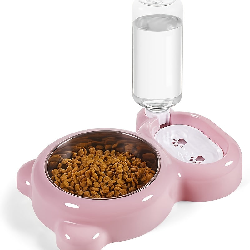 This Double Bowl Set & Automatic Water Dispenser Bottle for Keeping Your Pet Hydrated & Fed