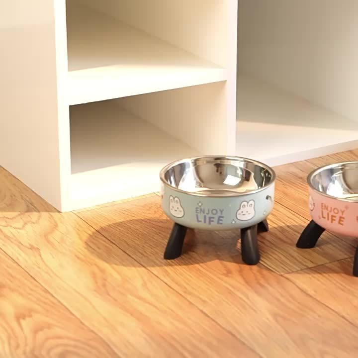 Elevated Stainless Steel Pet Bowl with Cute Pattern - Non-Slip, Spill-Proof Design for Small Dogs & Cats