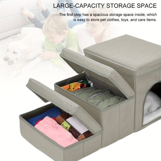 1PC Amazingtour Cat Dog Steps Dog Stairs With Pet Bed& Sofa Foldable 3 Tiers Steps Dog Steps With Storage Boxes For Small Dog And Cat Pet Ladder For Dogs Cats Blue