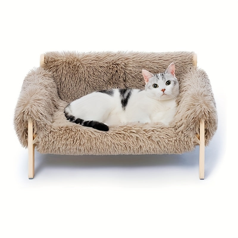 1pc Wooden Cat Couch Bed with Removable Mattress Cover - Elevated Pet Sofa for Indoor Cats, Kittens, Puppies, and Small Animals - Detachable Design, Suitable for Various Species