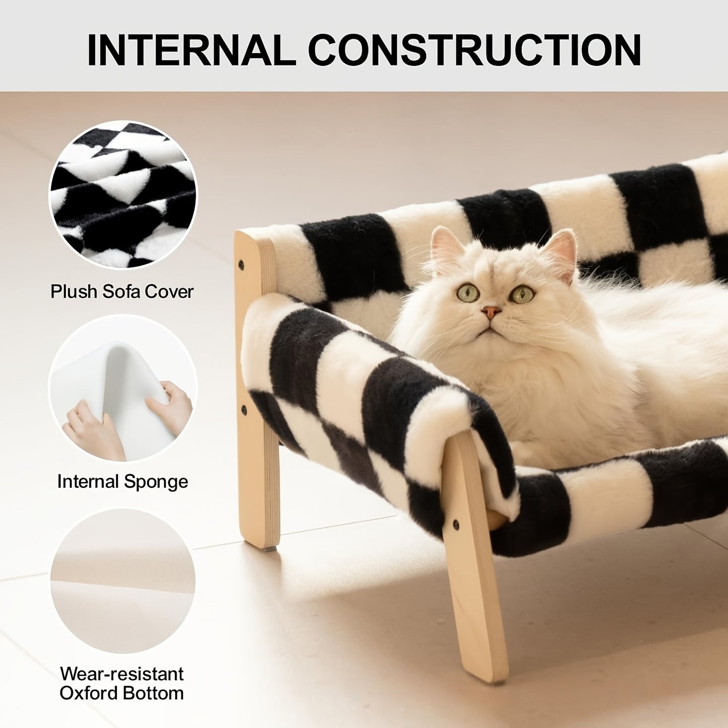 1pc Wooden Cat Couch Bed with Removable Mattress Cover - Elevated Pet Sofa for Indoor Cats, Kittens, Puppies, and Small Animals - Detachable Design, Suitable for Various Species