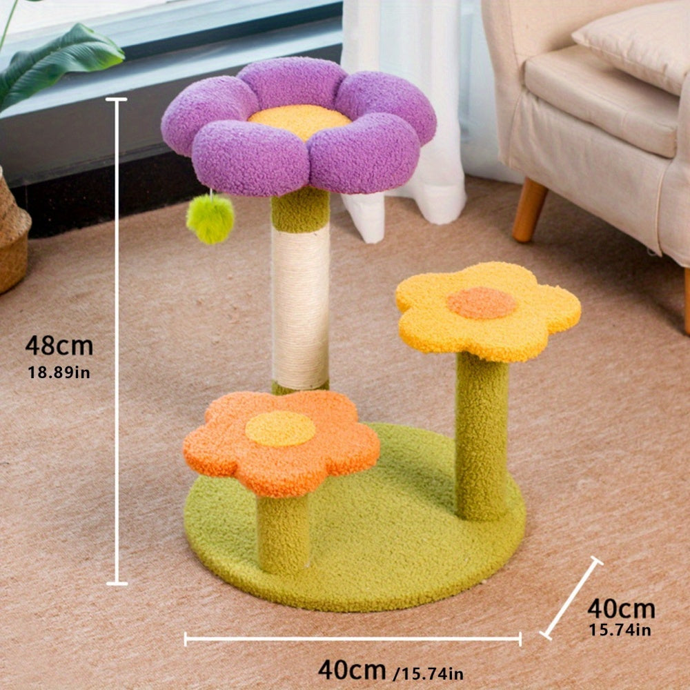 Compact Flower Cat Tree with Sisal Scratching Post, Removable Flower Bed, and Spring Ball - 48.26cm Tall, Multi-Functional Indoor Cat Scratcher for Kittens - Ideal Gift for Cat Lovers, Indoor Cat Playground | Decorative Cat Tree | Sturdy Wood Base, Small