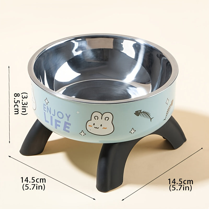 Elevated Stainless Steel Pet Bowl with Cute Pattern - Non-Slip, Spill-Proof Design for Small Dogs & Cats