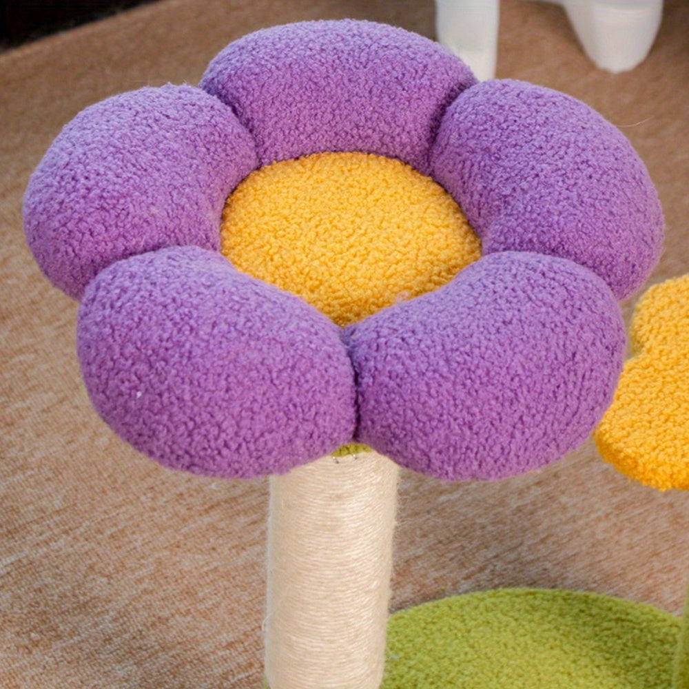 Compact Flower Cat Tree with Sisal Scratching Post, Removable Flower Bed, and Spring Ball - 48.26cm Tall, Multi-Functional Indoor Cat Scratcher for Kittens - Ideal Gift for Cat Lovers, Indoor Cat Playground | Decorative Cat Tree | Sturdy Wood Base, Small