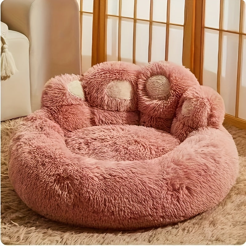 Luxury Plush Cat Bed with Cozy Bear Paw Design, Comfortable Pet House Sofa for Cats and Small Dogs, Nylon Material with Non-Skid Bottom, Pet Cushion with Unique Filling - Pack of 1