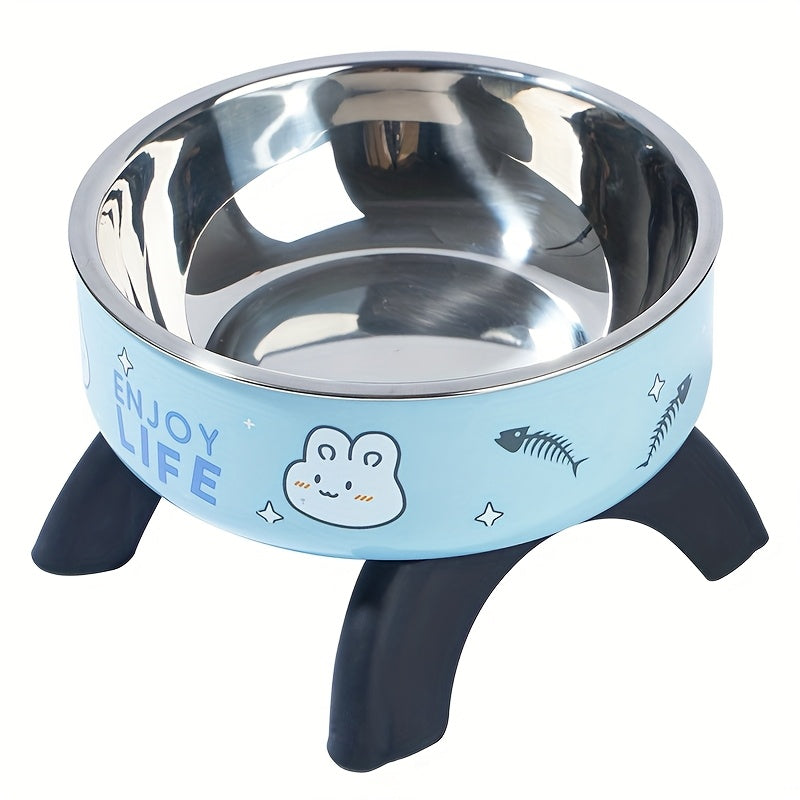 Elevated Stainless Steel Pet Bowl with Cute Pattern - Non-Slip, Spill-Proof Design for Small Dogs & Cats