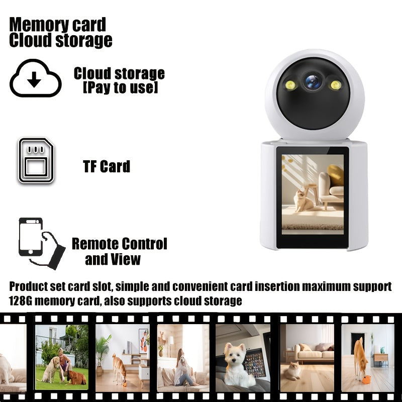 Home Pet Camera, a Home Camera with Built-In Screen, Equipped with Two-Way Audio, Night Vision, And Video Calling Functions, Used for Pet And Home Safety, Without Battery
