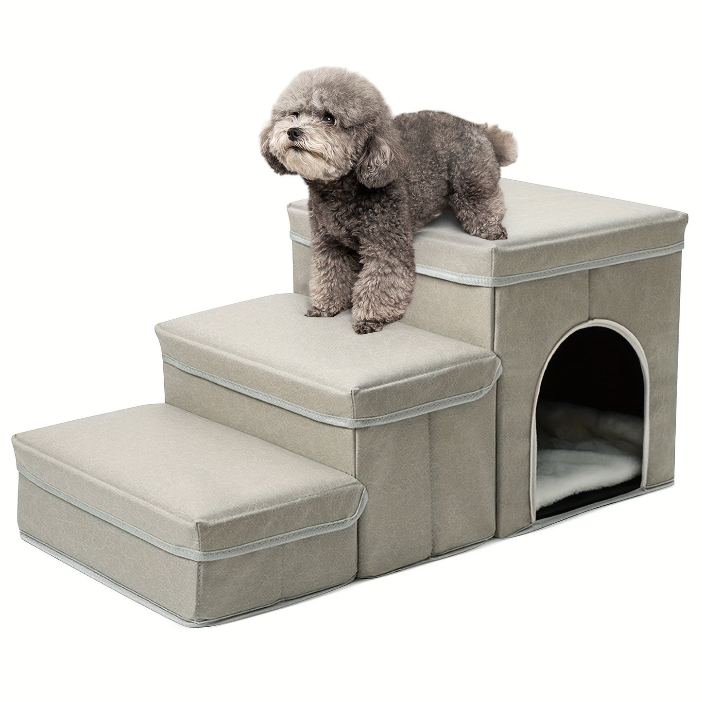 1PC Amazingtour Cat Dog Steps Dog Stairs With Pet Bed& Sofa Foldable 3 Tiers Steps Dog Steps With Storage Boxes For Small Dog And Cat Pet Ladder For Dogs Cats Blue