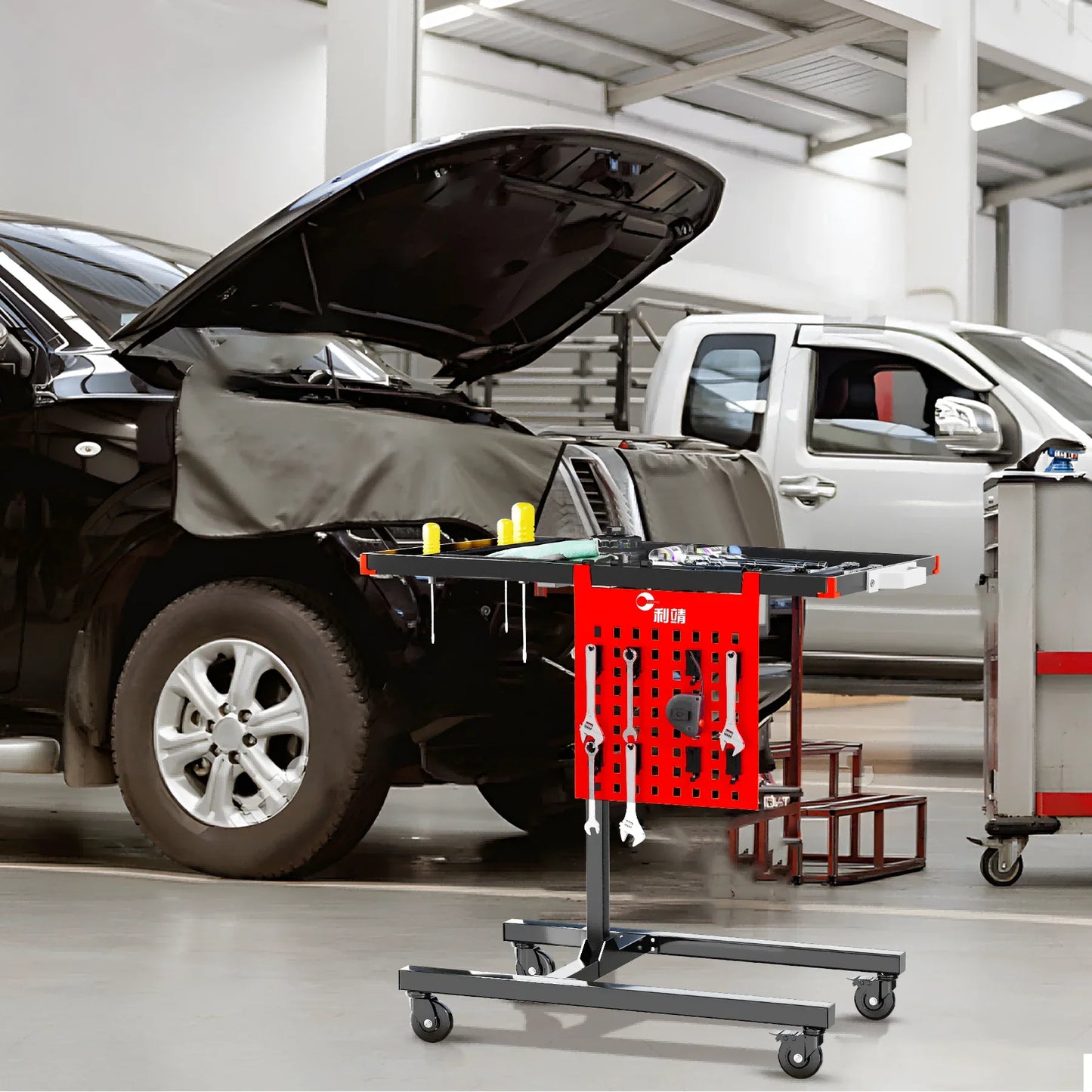 The Most Popular Height Adjustable Auto Maintenance Trolley 1.2mm Thickened Body Workbench for Engine Repair