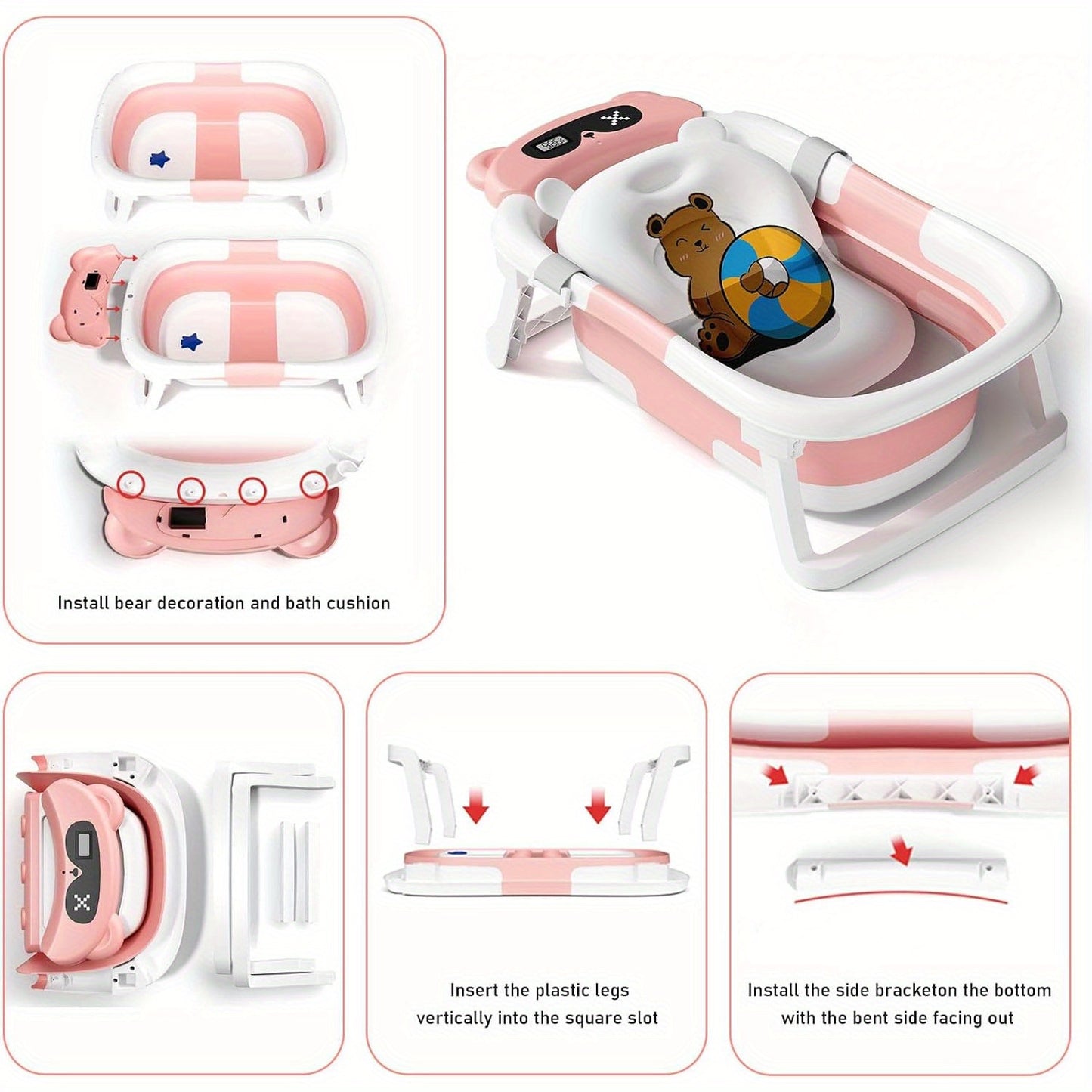 Foldable pet bathtub, tri-foldable animal bear style bathtub, bathtub + bath mat + shower cap, multiple colors available, suitable for kittens and puppies