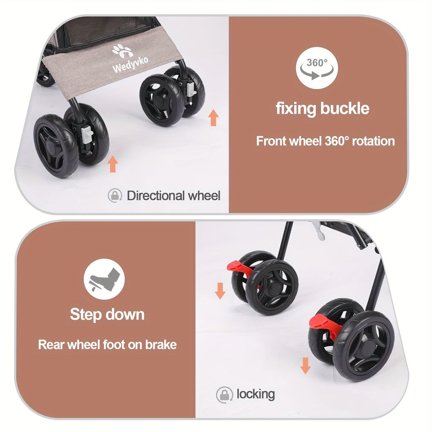 Collapsible Dog Stroller, Pet Stroller for Small and Medium Dogs and Cats, 4 Lockable Wheels, Detachable Cushion and Storage Basket, Cat Stroller Travel Carrier Stroller