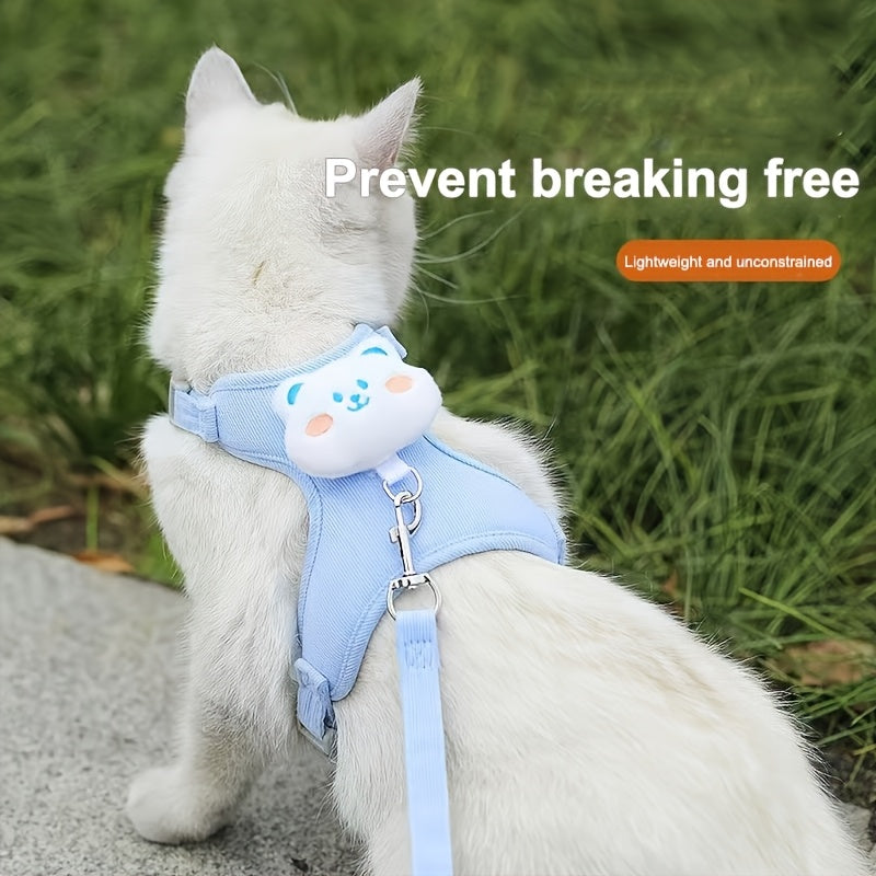 Adjustable Cat Harness Leash, Soft and Breathable, Anti-Escape, Polyester Material, Comfortable Outdoor Feline Gear