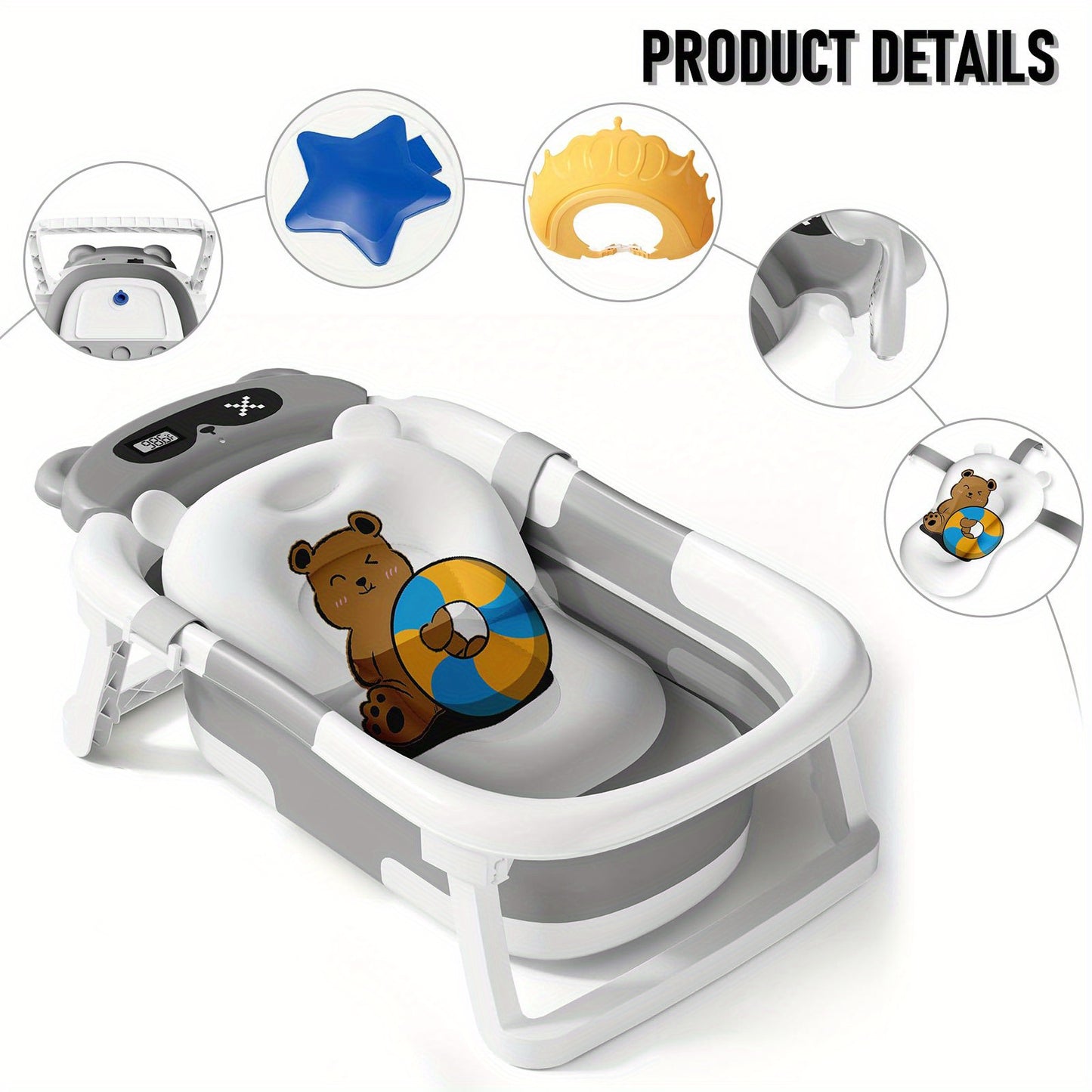 Foldable pet bathtub, tri-foldable animal bear style bathtub, bathtub + bath mat + shower cap, multiple colors available, suitable for kittens and puppies