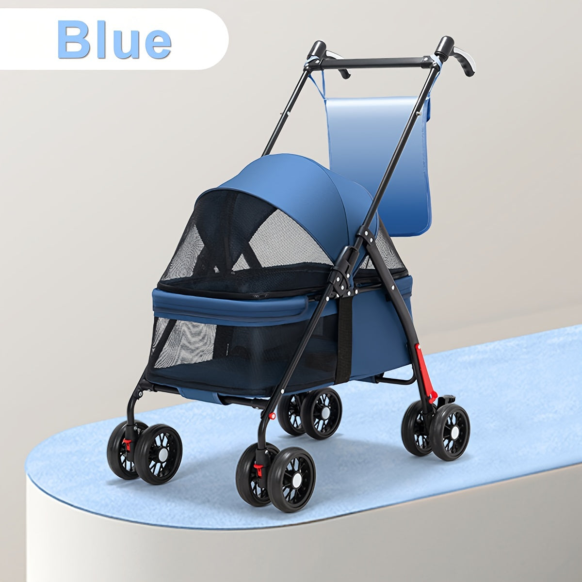 Foldable 4-Wheel Pet Stroller for Small to Medium Dogs (Up to 17KG/38LBS), Portable Dog Travel Carriage with Breathable Mesh Windows, Metal Frame And Durable Oxford Fabric, Pocket Design/Cup Holder- Ideal for Outdoor Adventures, Shopping, Walking