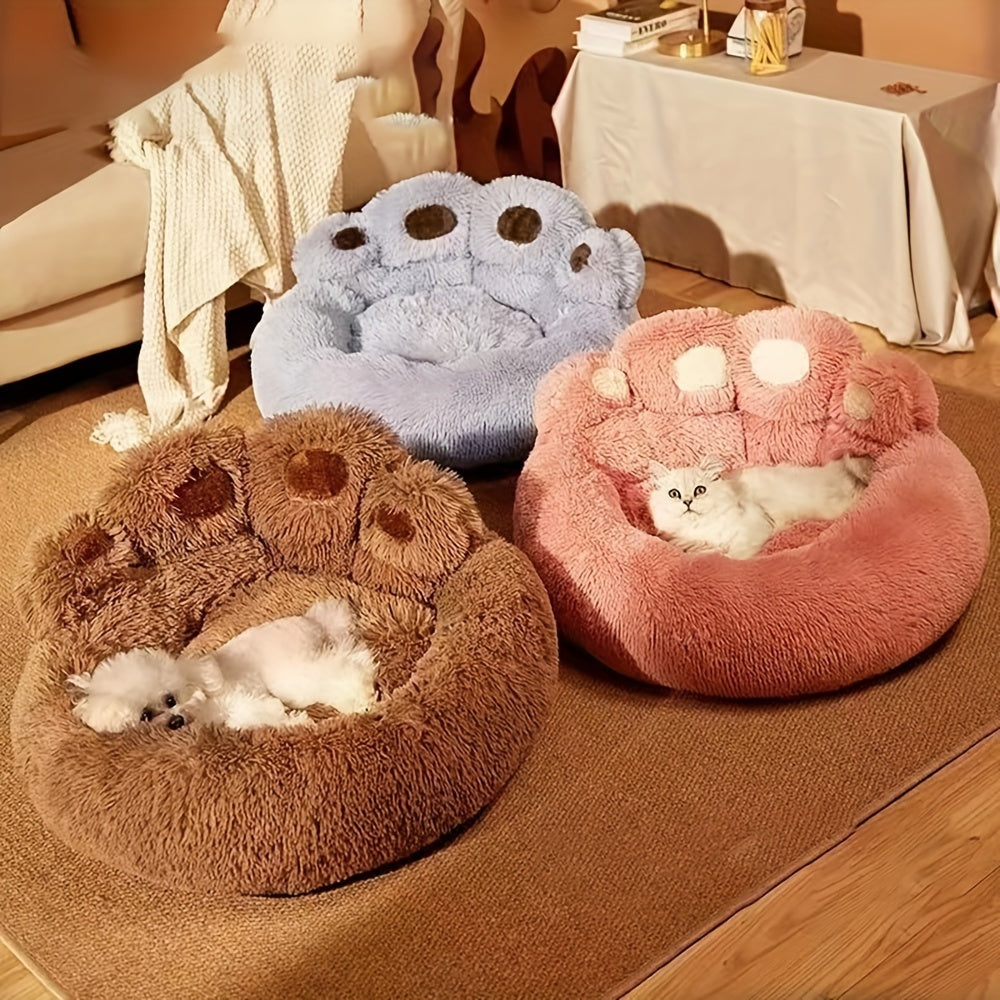 Luxury Plush Cat Bed with Cozy Bear Paw Design, Comfortable Pet House Sofa for Cats and Small Dogs, Nylon Material with Non-Skid Bottom, Pet Cushion with Unique Filling - Pack of 1