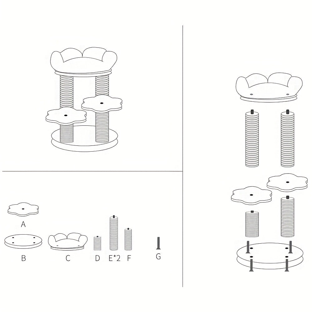 Charming Wooden Cat Tree Tower with Scratching Posts, Cozy Condo & Plush Mushroom Seat - Multi-Level Activity Center for Small to Medium Cats, Reinforced Wood Construction, Green Leaf & Flower Design
