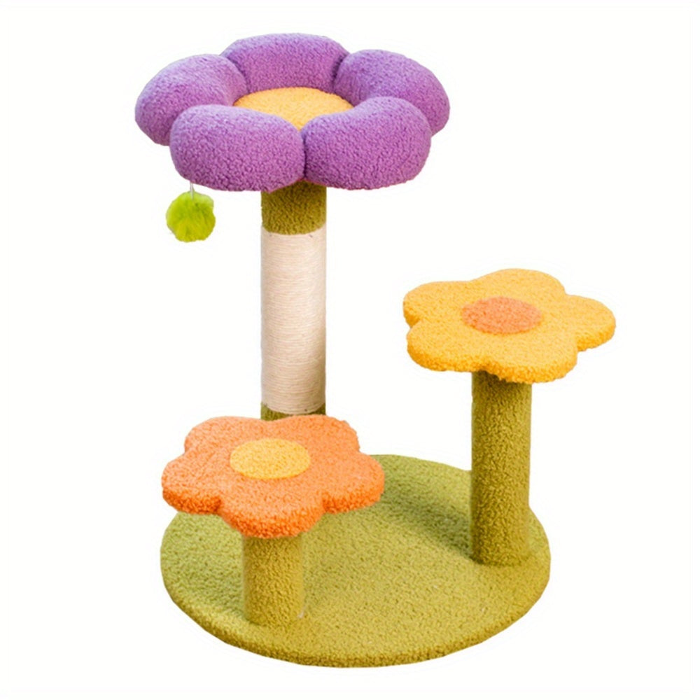 Compact Flower Cat Tree with Sisal Scratching Post, Removable Flower Bed, and Spring Ball - 48.26cm Tall, Multi-Functional Indoor Cat Scratcher for Kittens - Ideal Gift for Cat Lovers, Indoor Cat Playground | Decorative Cat Tree | Sturdy Wood Base, Small