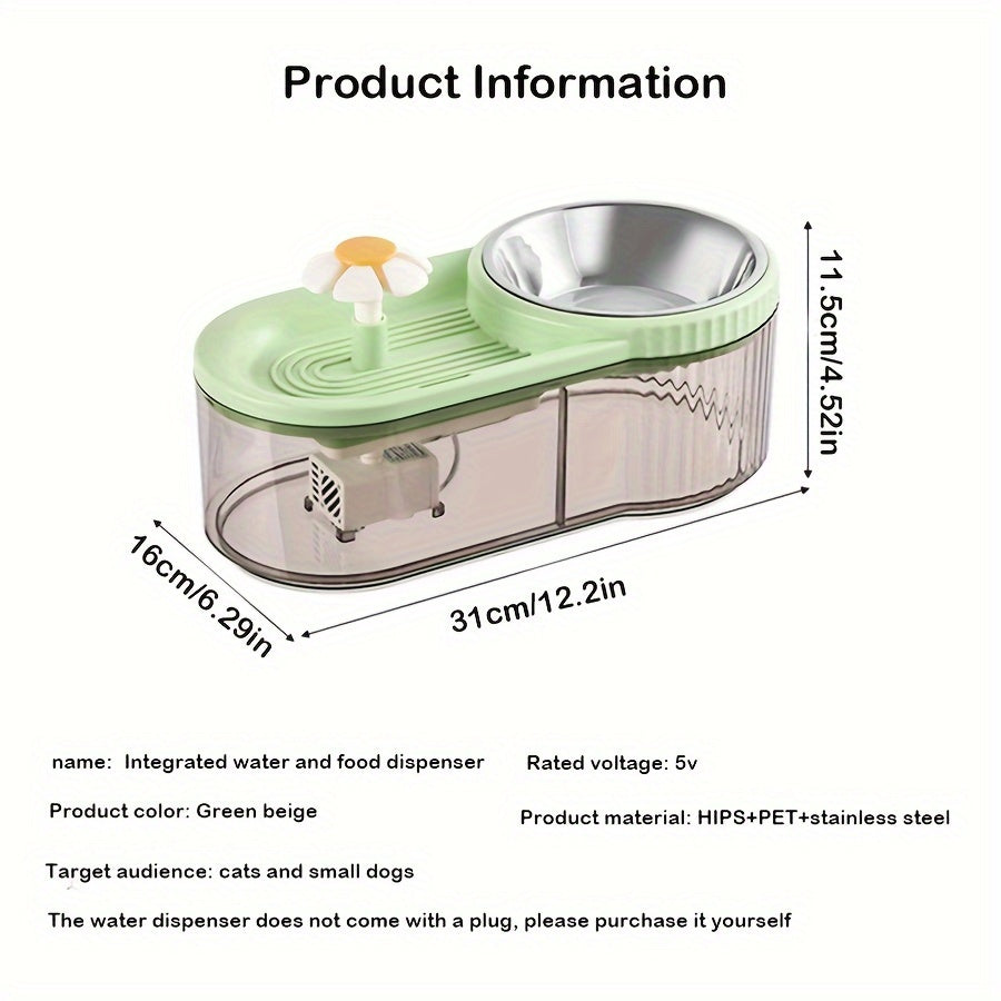 1pc PetPure Automatic Cat Water Dispenser and Elevated Feeder, 3L/101oz Stainless Steel, USB Powered, ≤36V, No Battery, Large Capacity Drinking Fountain for Cats and Small Dogs, Promotes Hydration & Healthy Eating
