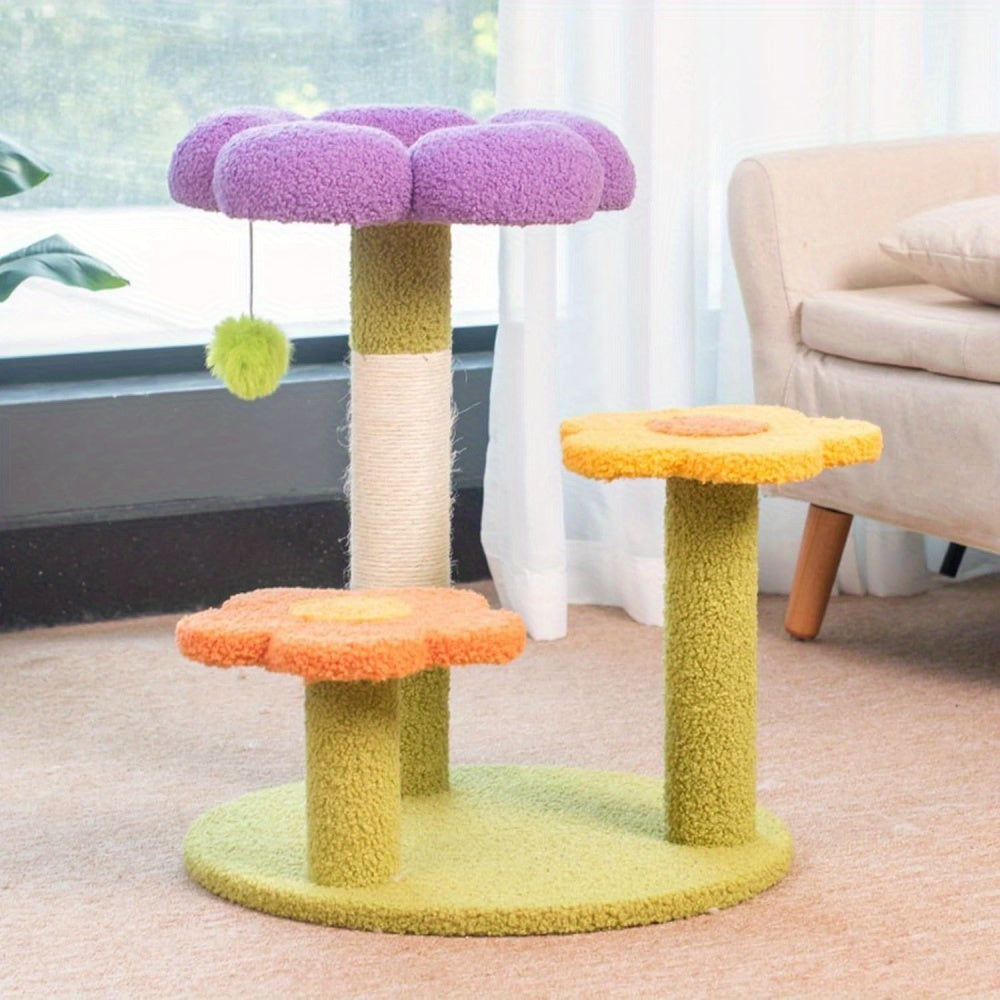 Compact Flower Cat Tree with Sisal Scratching Post, Removable Flower Bed, and Spring Ball - 48.26cm Tall, Multi-Functional Indoor Cat Scratcher for Kittens - Ideal Gift for Cat Lovers, Indoor Cat Playground | Decorative Cat Tree | Sturdy Wood Base, Small