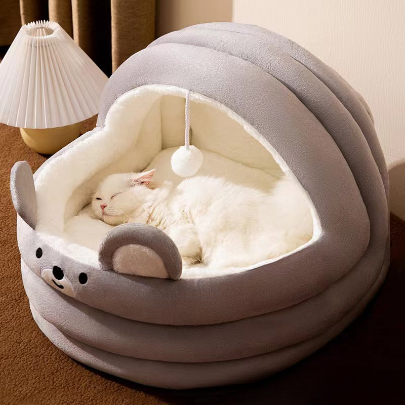 1pc New Plush Cute Cartoon Pet Supplies Cat Nest Dog Mat Home Four Seasons Semi-Enclosed Pet Bed