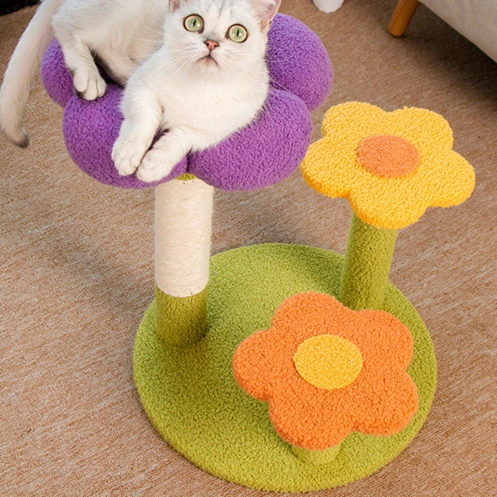Compact Flower Cat Tree with Sisal Scratching Post, Removable Flower Bed, and Spring Ball - 48.26cm Tall, Multi-Functional Indoor Cat Scratcher for Kittens - Ideal Gift for Cat Lovers, Indoor Cat Playground | Decorative Cat Tree | Sturdy Wood Base, Small