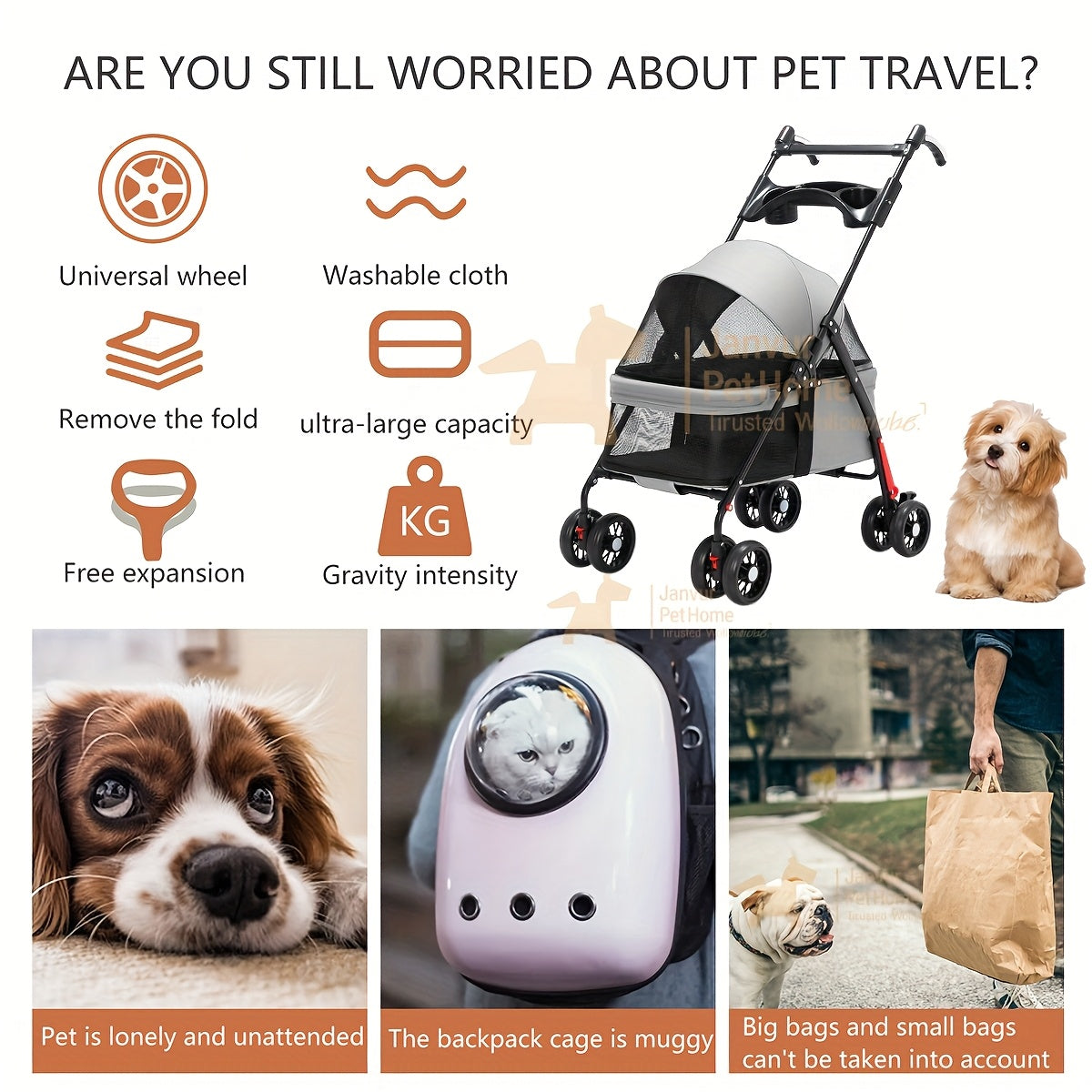 Foldable 4-Wheel Pet Stroller for Small to Medium Dogs (Up to 17KG/38LBS), Portable Dog Travel Carriage with Breathable Mesh Windows, Metal Frame And Durable Oxford Fabric, Pocket Design/Cup Holder- Ideal for Outdoor Adventures, Shopping, Walking
