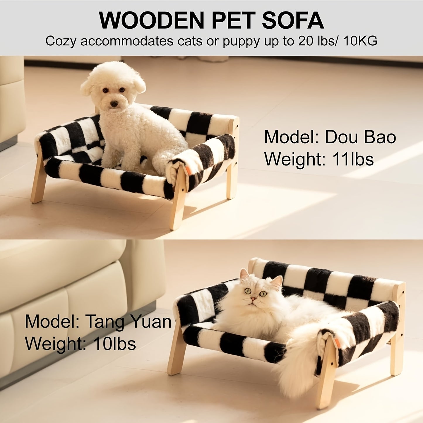 1pc Wooden Cat Couch Bed with Removable Mattress Cover - Elevated Pet Sofa for Indoor Cats, Kittens, Puppies, and Small Animals - Detachable Design, Suitable for Various Species