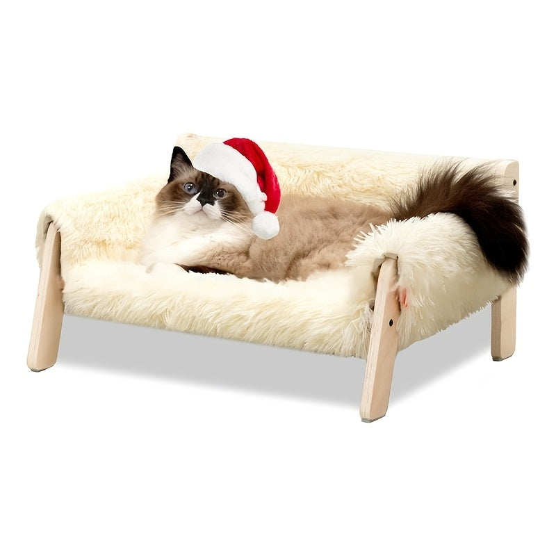 1pc Wooden Cat Couch Bed with Removable Mattress Cover - Elevated Pet Sofa for Indoor Cats, Kittens, Puppies, and Small Animals - Detachable Design, Suitable for Various Species