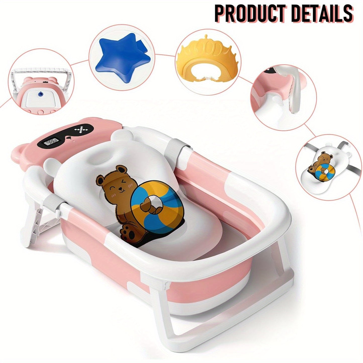 Foldable pet bathtub, tri-foldable animal bear style bathtub, bathtub + bath mat + shower cap, multiple colors available, suitable for kittens and puppies