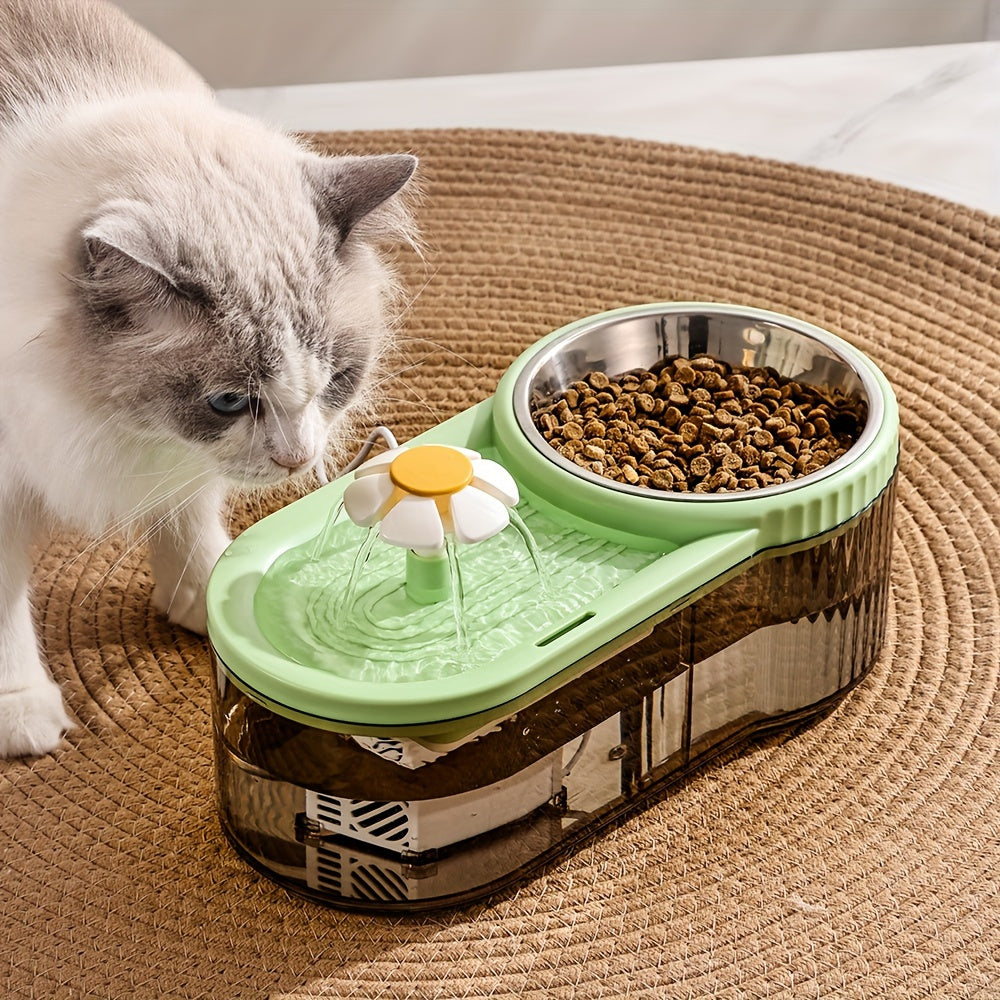 1pc PetPure Automatic Cat Water Dispenser and Elevated Feeder, 3L/101oz Stainless Steel, USB Powered, ≤36V, No Battery, Large Capacity Drinking Fountain for Cats and Small Dogs, Promotes Hydration & Healthy Eating