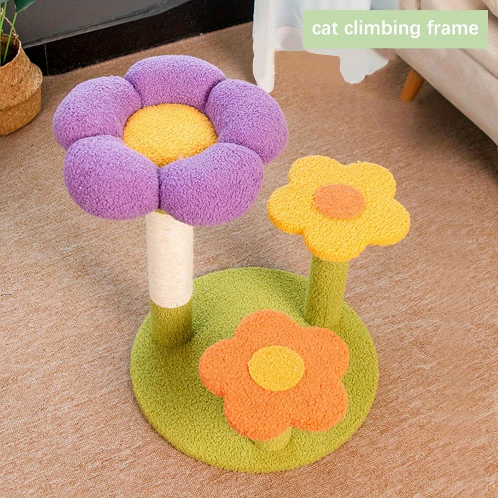 Compact Flower Cat Tree with Sisal Scratching Post, Removable Flower Bed, and Spring Ball - 48.26cm Tall, Multi-Functional Indoor Cat Scratcher for Kittens - Ideal Gift for Cat Lovers, Indoor Cat Playground | Decorative Cat Tree | Sturdy Wood Base, Small