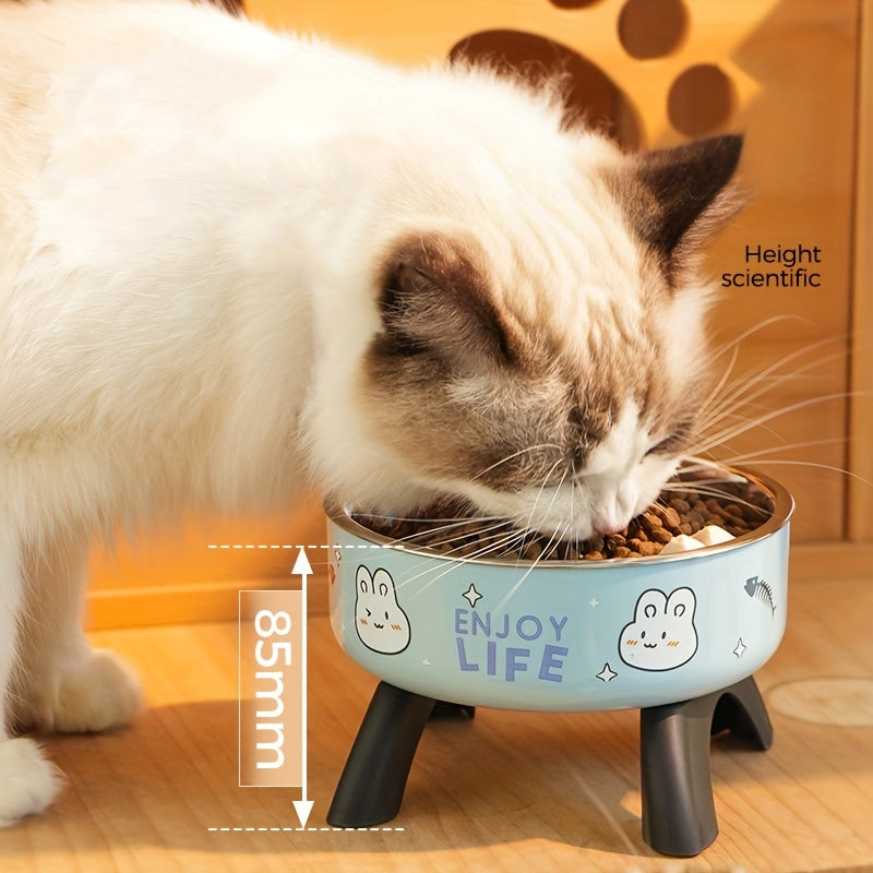 Elevated Stainless Steel Pet Bowl with Cute Pattern - Non-Slip, Spill-Proof Design for Small Dogs & Cats