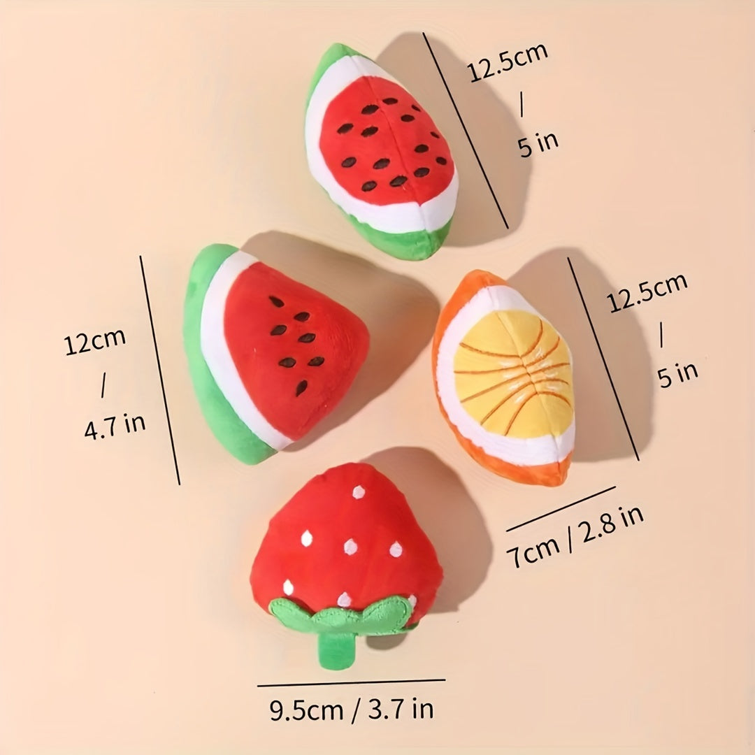 4-Pack Plush Squeaky Pet Toy Set for Small Dogs and Cats - Fruit, Vegetable, Candy, Star, Donut, Strawberry Designs - Interactive Play & Sleep Companion Dog Toy, Soft Plush Material