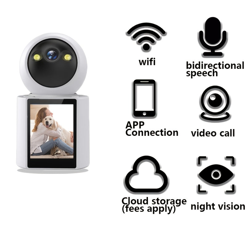Home Pet Camera, a Home Camera with Built-In Screen, Equipped with Two-Way Audio, Night Vision, And Video Calling Functions, Used for Pet And Home Safety, Without Battery