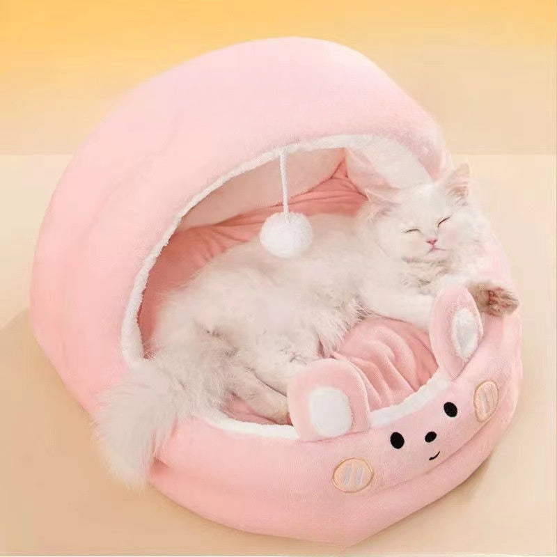 1pc New Plush Cute Cartoon Pet Supplies Cat Nest Dog Mat Home Four Seasons Semi-Enclosed Pet Bed