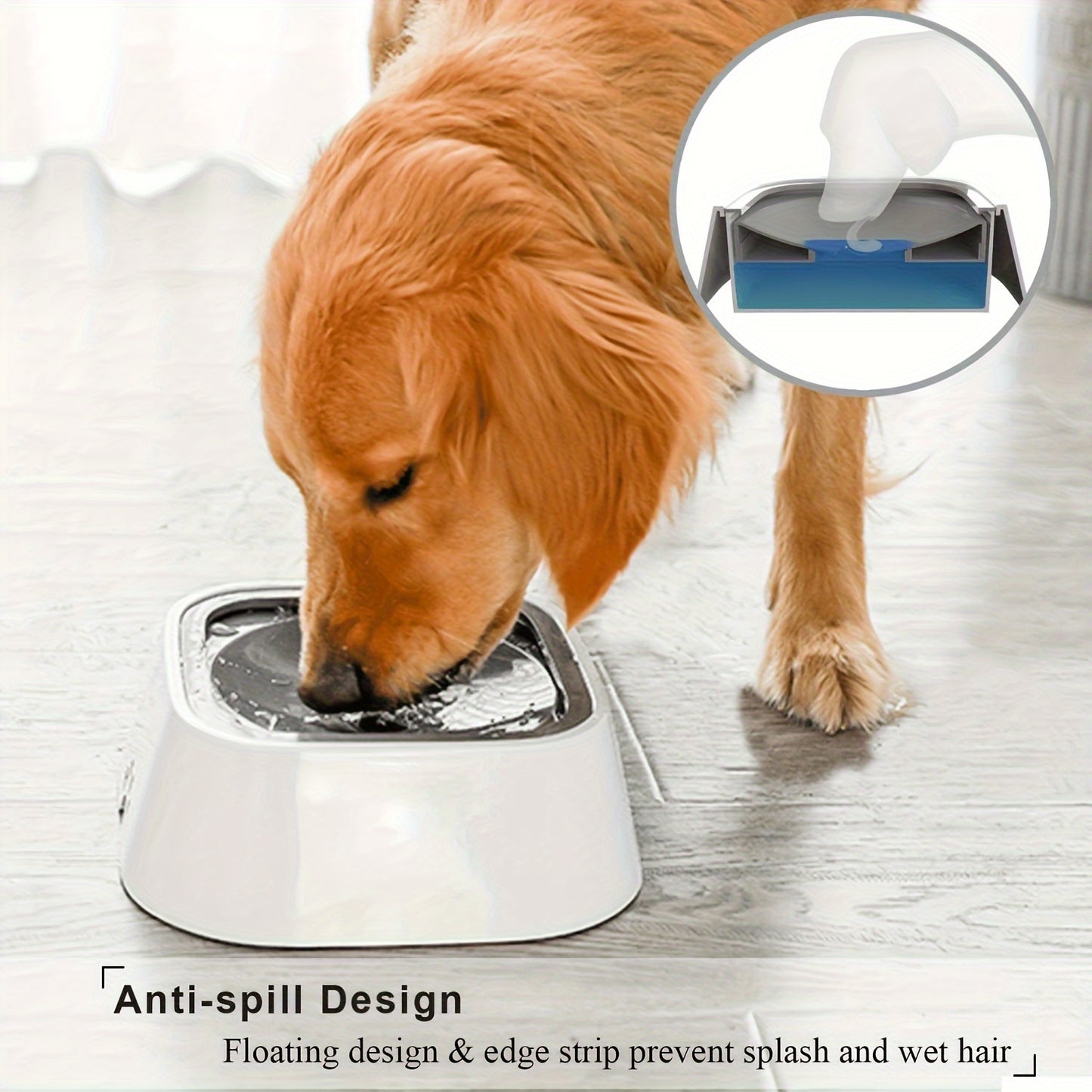 [1pc Slow Feeder Water Bowl] 1pc Splash-Proof Pet Water Bowl for Cats & Dogs - Slow Feeder, Anti-Slip Floating Design, No-Spill Drinking Dispenser