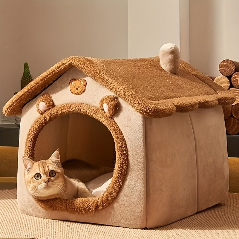 1pc Removable and Washable Pet Bed House, Soft and Comfortable Winter Warm Cat Bed Puppy Cave Nest for Christmas Gift