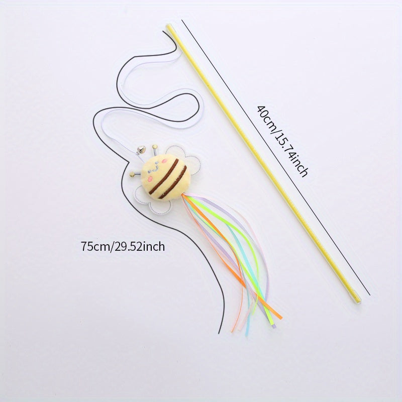 [Plush Bee Cat Teaser] Exquisite Plush Bee Shaped Cat Teaser | New with Fresh Plastic Pole and Color Matching Tassel