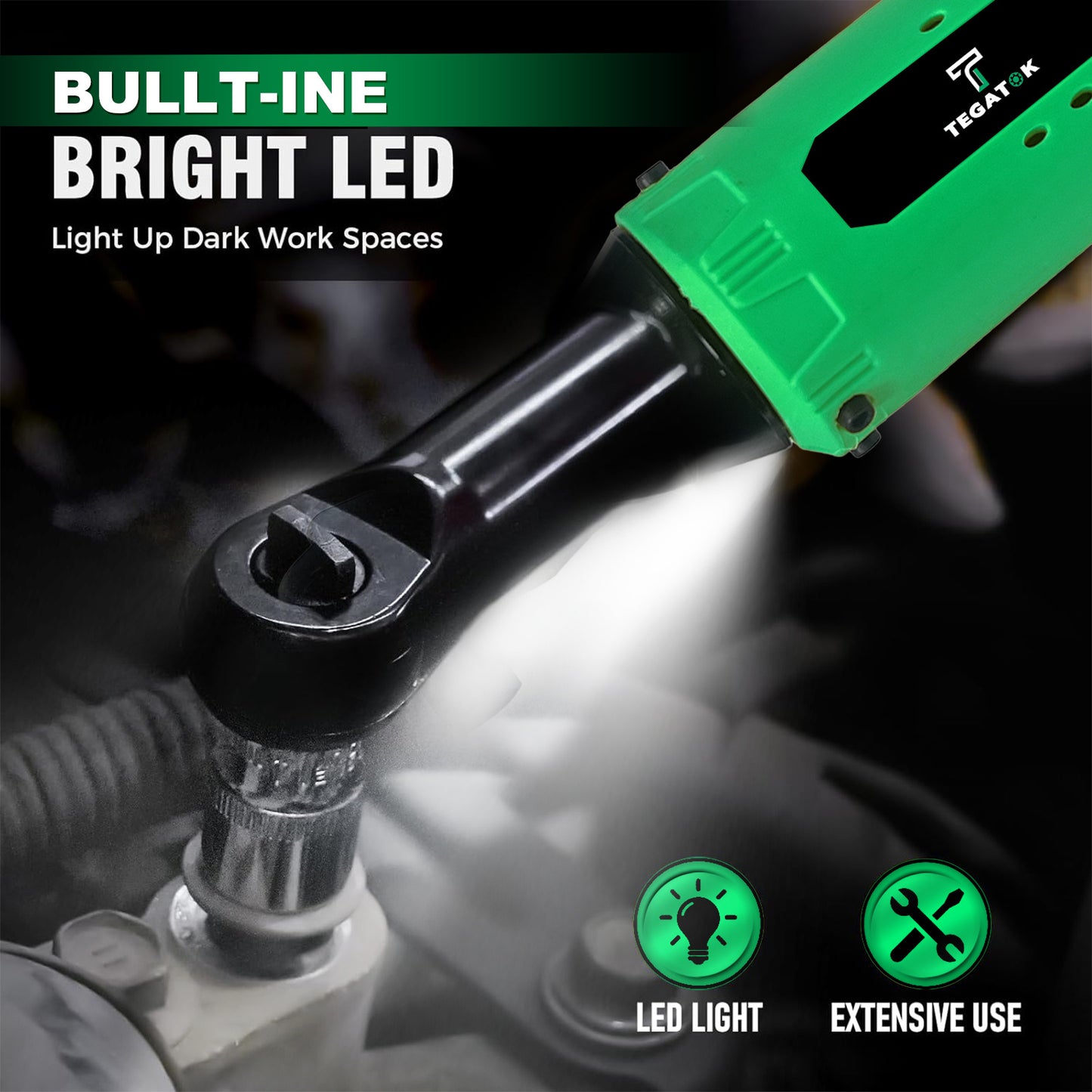 Tegatok 2/ 4pcs 12V Industrial Cordless Electric Wrench Set - 45NM 3/ 8" Ratchet Wrench, 45 Ft-lbs 400 RPM High-Torque Power Tool with 7 Sockets, Ideal for Car Repair, Nut Removal, and Heavy-Duty Applications