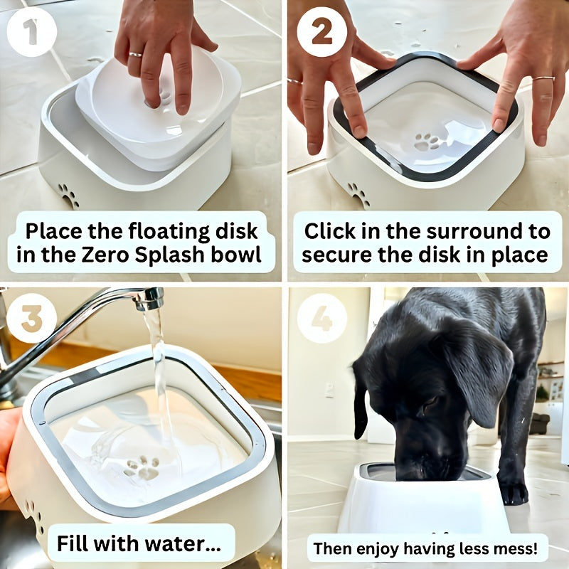 [1pc Slow Feeder Water Bowl] 1pc Splash-Proof Pet Water Bowl for Cats & Dogs - Slow Feeder, Anti-Slip Floating Design, No-Spill Drinking Dispenser