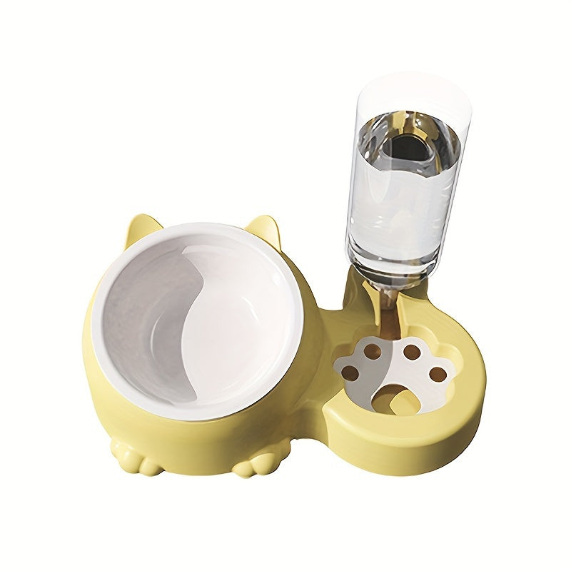Cat Food Bowl, Elevated Cat Bowl, Automatic Water Dispenser, Anti-Overturn, Non-Slip, Round, Plastic Material, with Feeding and Watering Functionality, for Cat