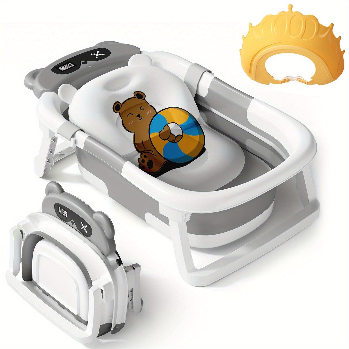 Foldable pet bathtub, tri-foldable animal bear style bathtub, bathtub + bath mat + shower cap, multiple colors available, suitable for kittens and puppies