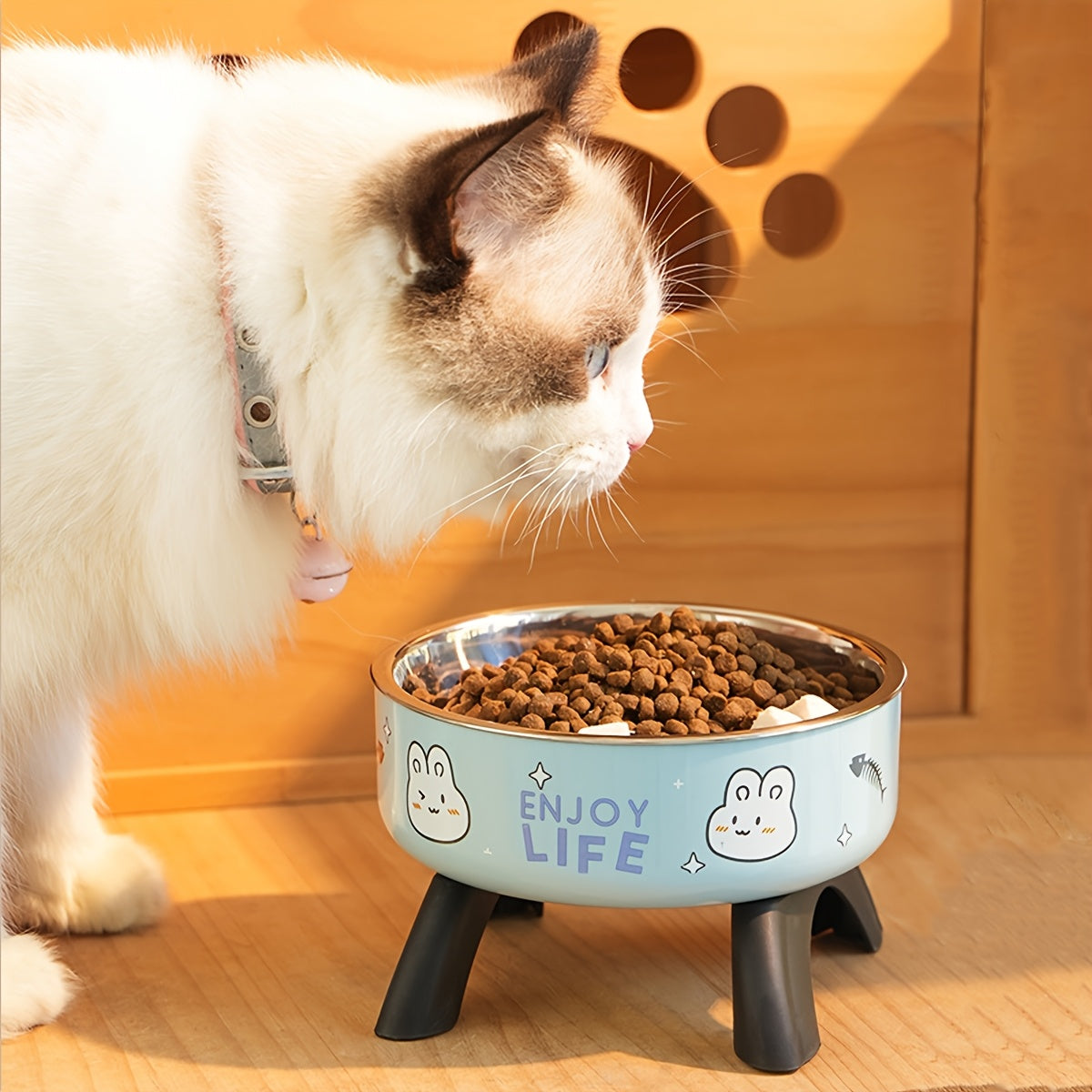 Elevated Stainless Steel Pet Bowl with Cute Pattern - Non-Slip, Spill-Proof Design for Small Dogs & Cats