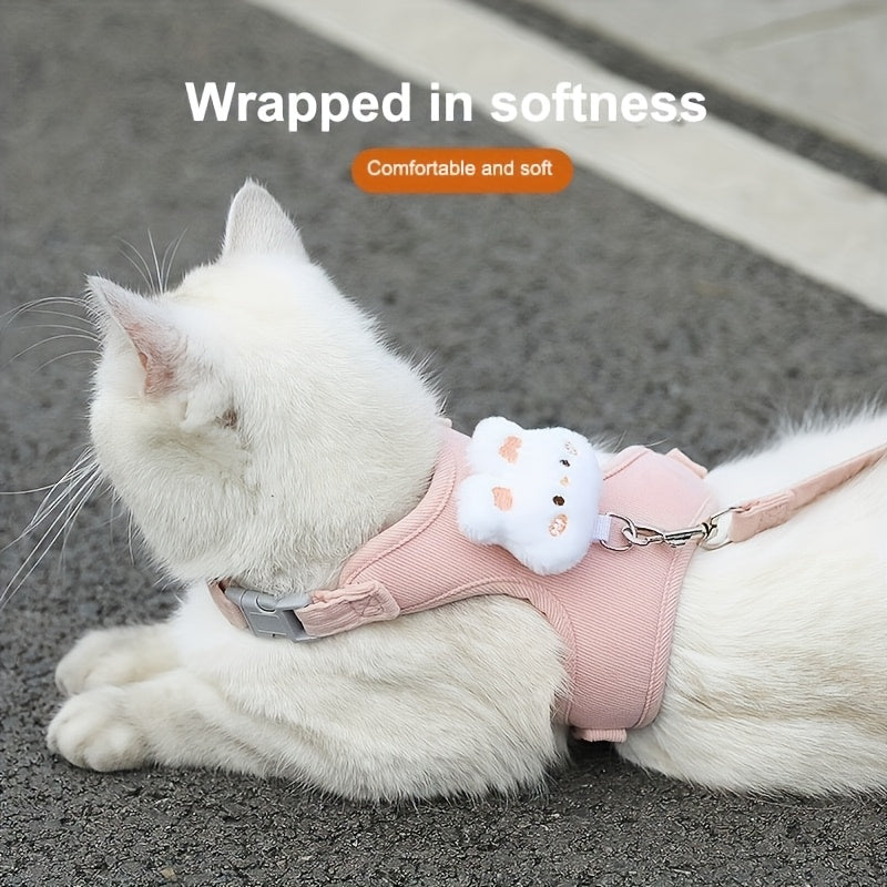 Adjustable Cat Harness Leash, Soft and Breathable, Anti-Escape, Polyester Material, Comfortable Outdoor Feline Gear